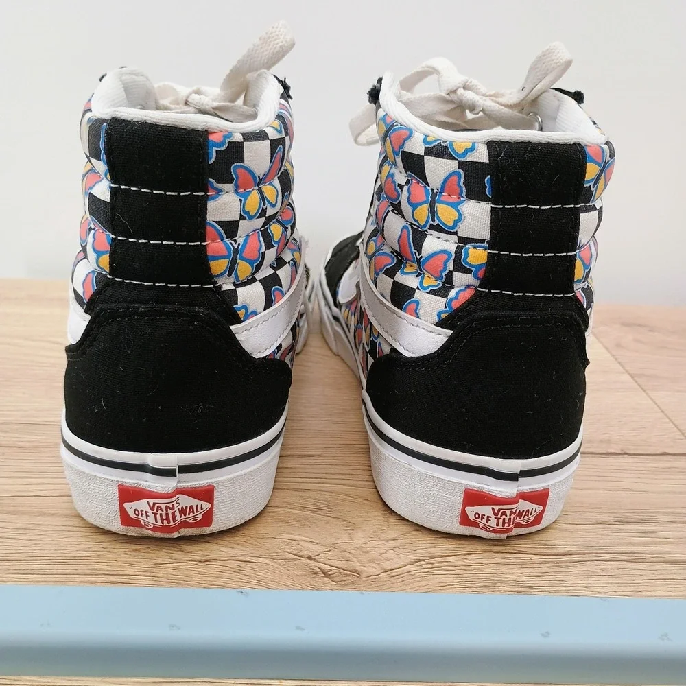 Vans Sk8-Hi Butterfly Checkerboard High Top Sneakers Women's 8.5 Canvas Shoes